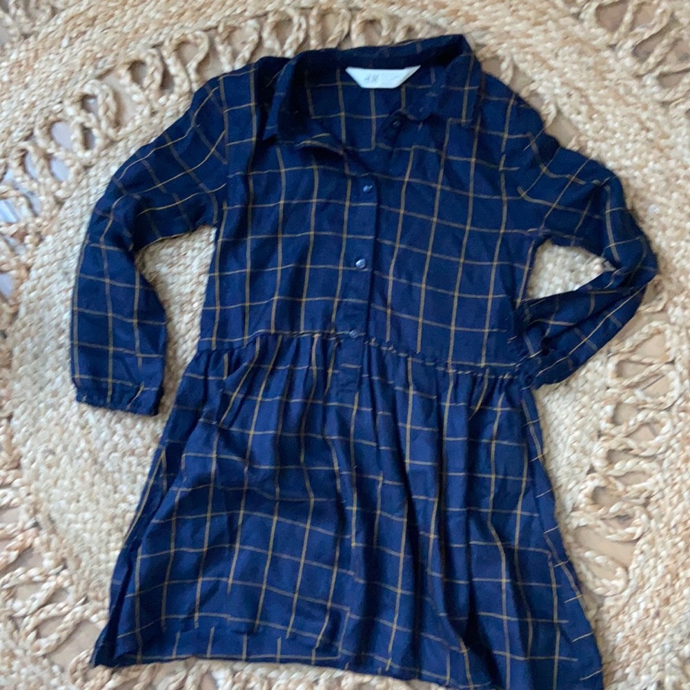 Navy and gold window pane dress 6-7y